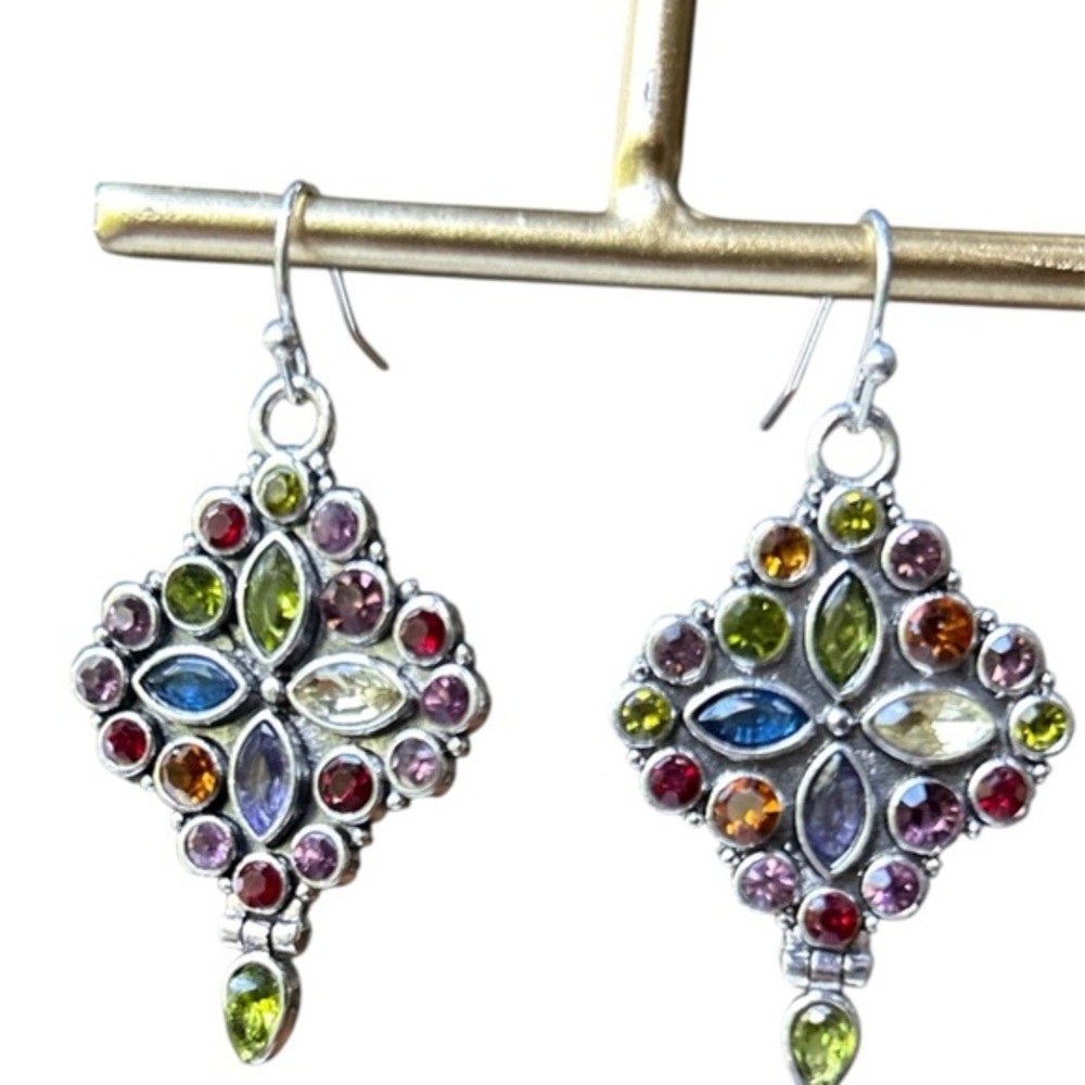 New Multicolor Gemstone Silver Dangle Earrings - image 1